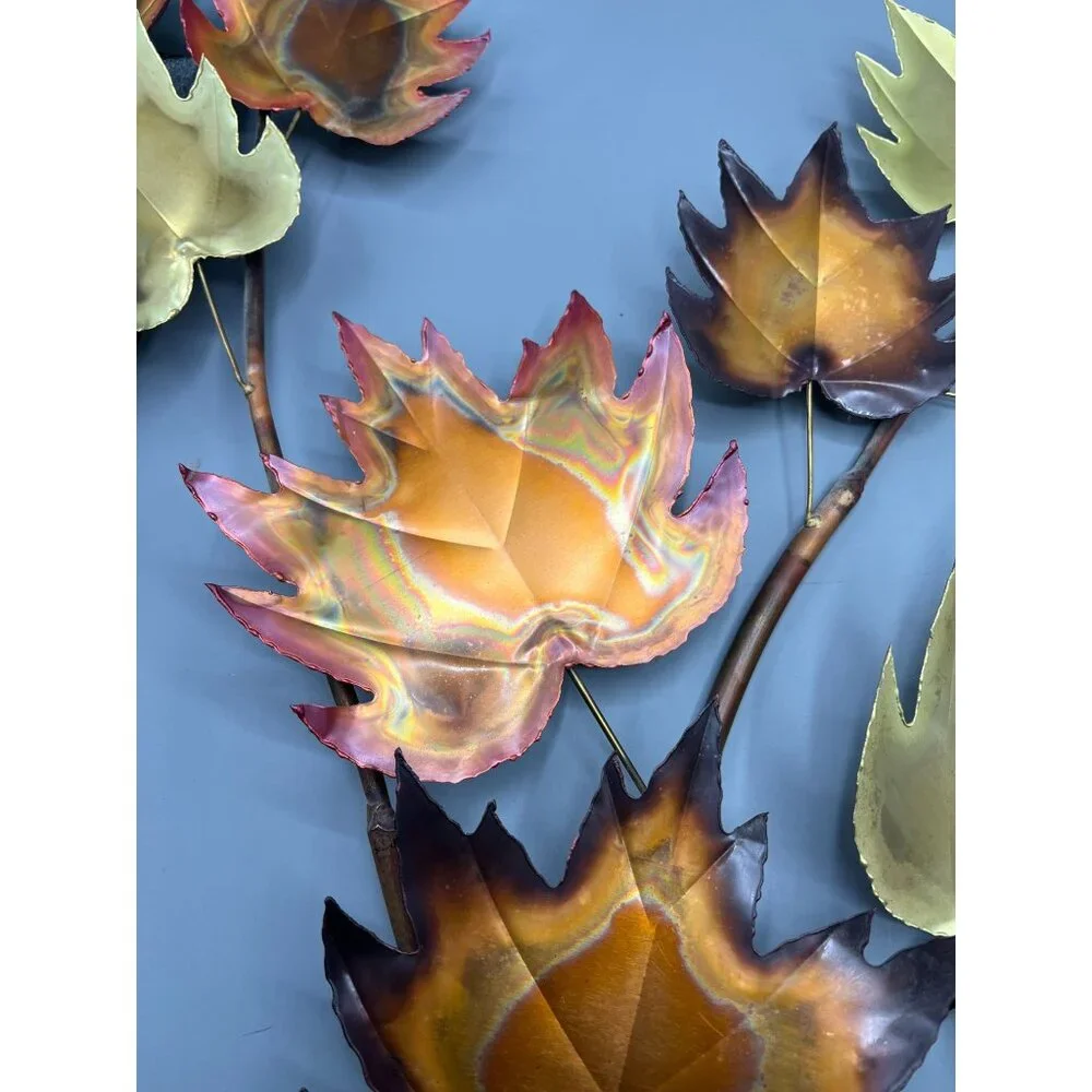 MCM Brass Copper Tone Metal Maple Leaf Sculpture Patina VTG Brutalist Wall Art L